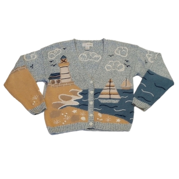 I.D Blues Sweaters - ID Blues Womens Cardigan Sz S Sweater Grannycore  Eclectic Grandpa Lighthouse